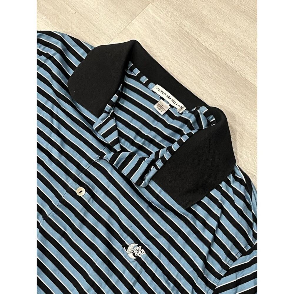 Peter Millar Golf Polo L Blue/Black Stripe Performance Old Oak CC